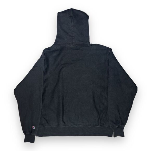 VTG Champion Premium Reverse Weave Hoodie Large Black Heavyweight Streetwear - Picture 2 of 10